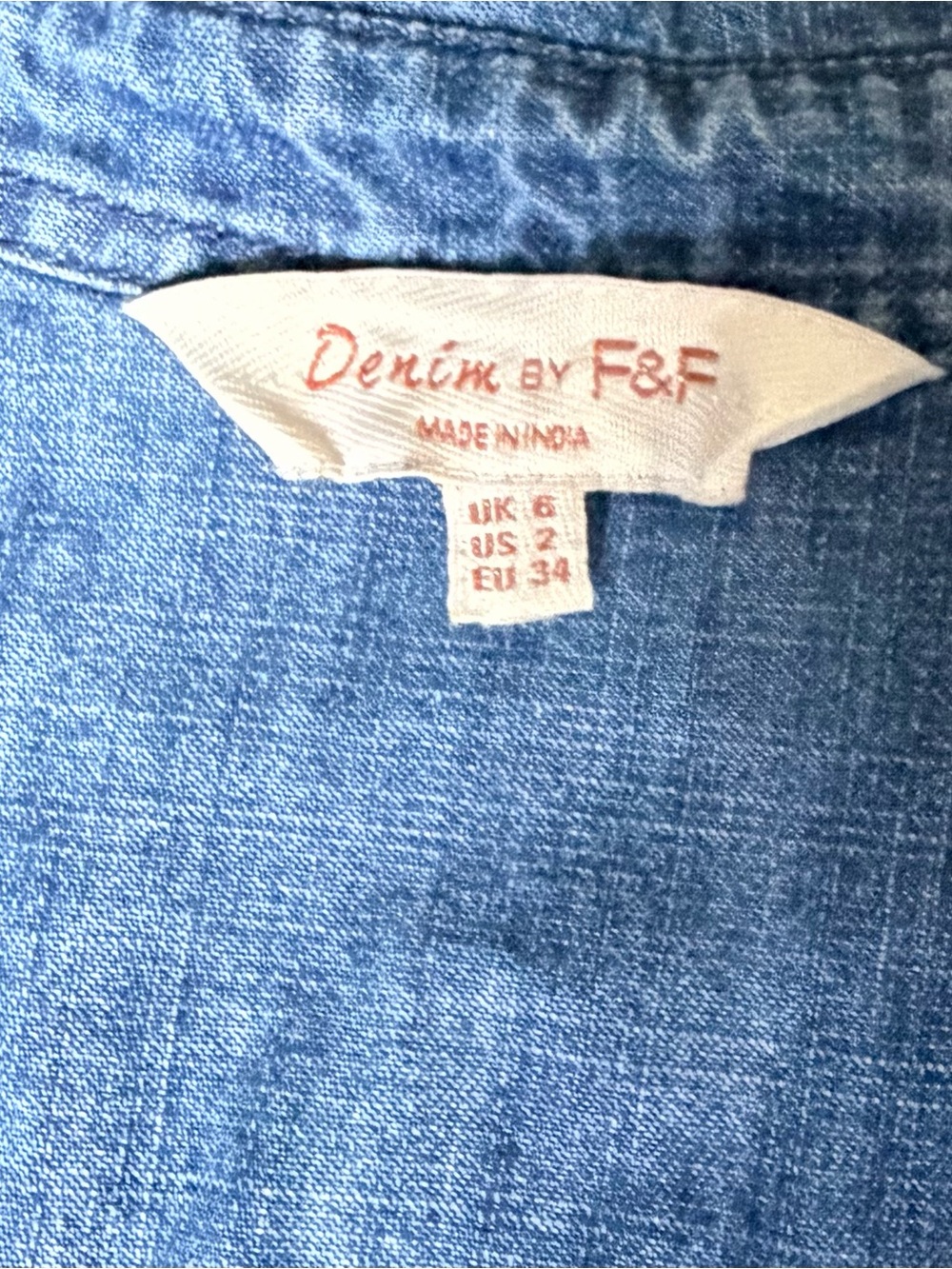 F&F Women’s Size 2 Denim Shirt Dress Chambray Button Down Casual Chic Western - Picture 7 of 7